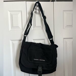 Tommy Hilfiger Black Canvas Messenger / Laptop Bag with Logo